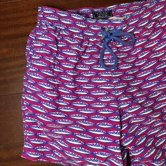 Vilebrequin Men’s Swim Shorts – Red & Blue Pattern – Size Large - Picture 2 of 9